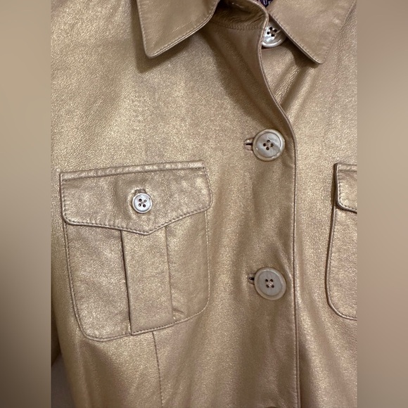 Ralph Lauren Purple Label Metallic Gold Leather Safari Jacket | Goatskin Italy - Picture 6 of 11